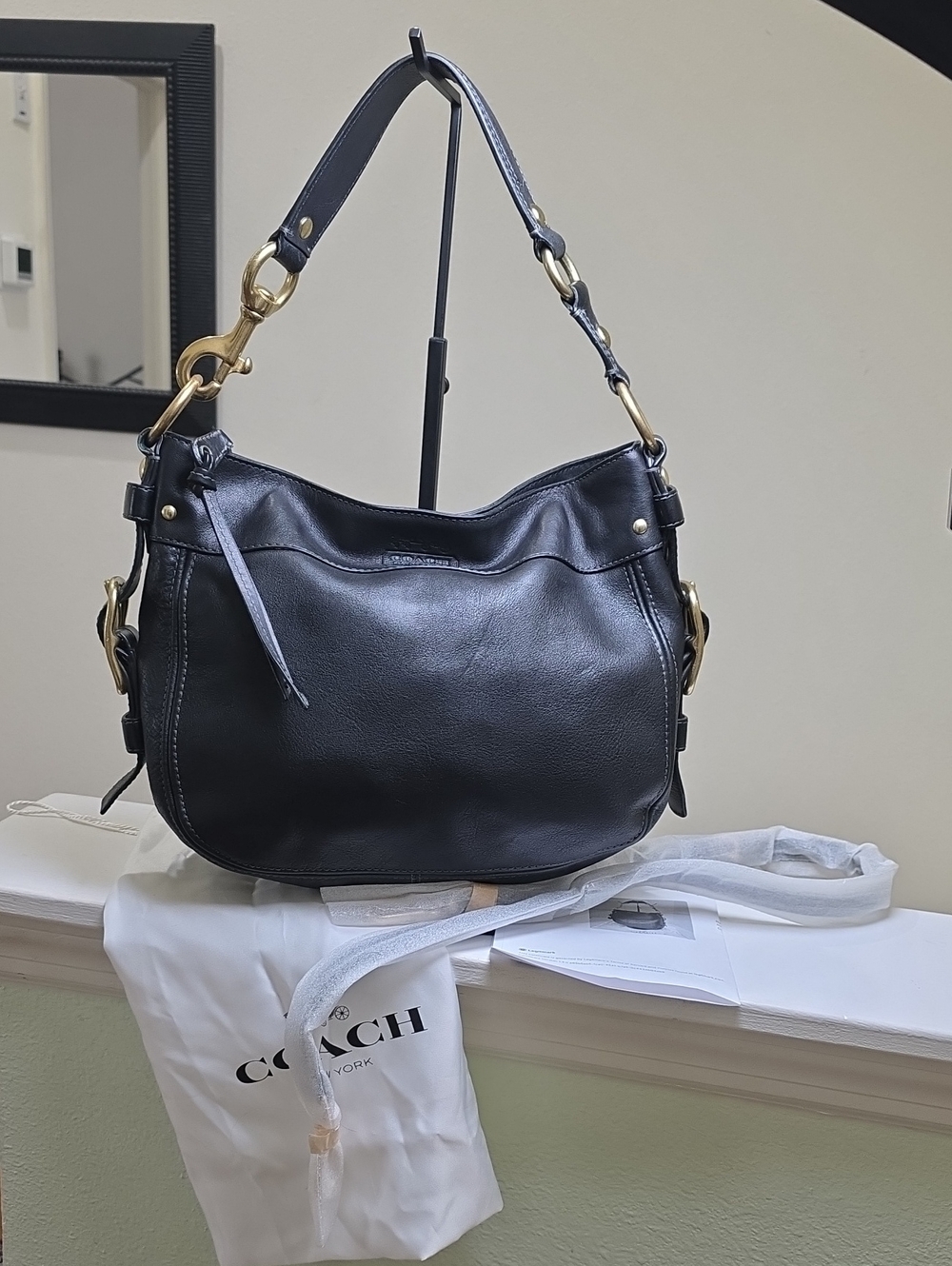 Coach 12671 Vintage 2008 Black Leather Zoe Hobo Bag w/ NEW Crossbody Strap